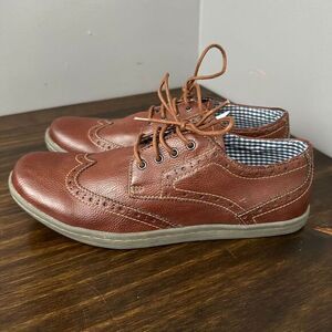 Ben‎ Sherman Brown Leather Wingtip Oxford Casual Dress Shoes Gingham Lining US 9